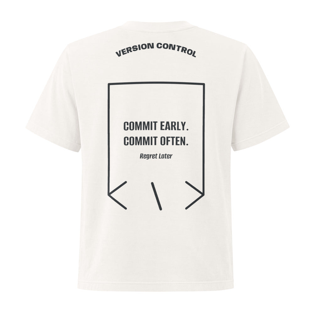 Commit Early. Commit Often. — Vintage White Washed Black back mockup