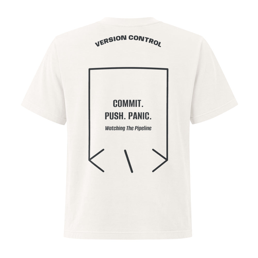 Commit. Push. Panic. — Vintage White Washed Black back mockup