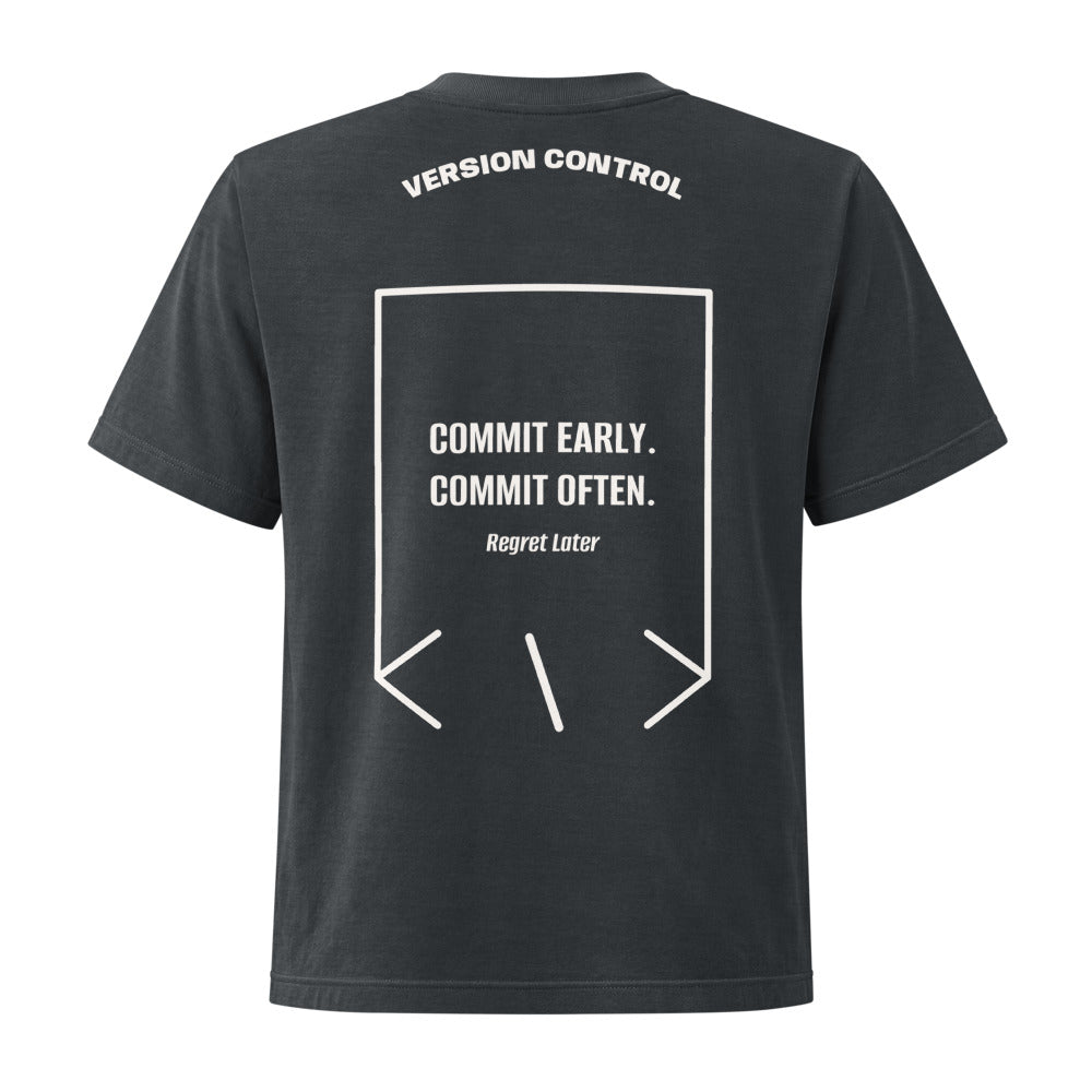 Commit Early. Commit Often. — Washed Black Vintage White back mockup