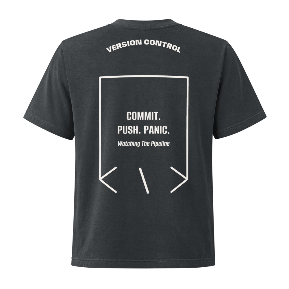 Commit. Push. Panic. — Washed Black Vintage White back mockup