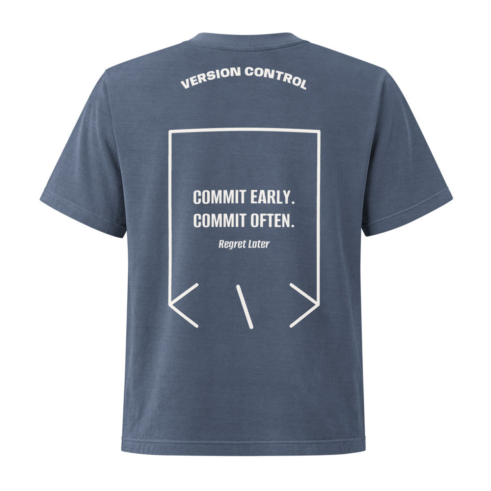 Commit Early. Commit Often. — Washed Navy Vintage White back mockup