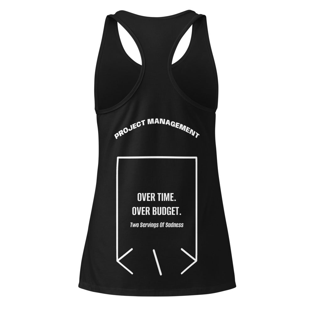 Over Time. Over Budget. — Black White back mockup