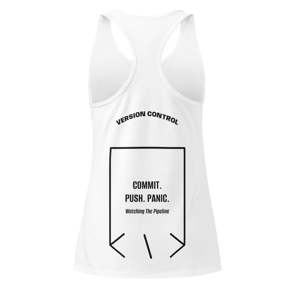 Commit. Push. Panic. — White Black back mockup