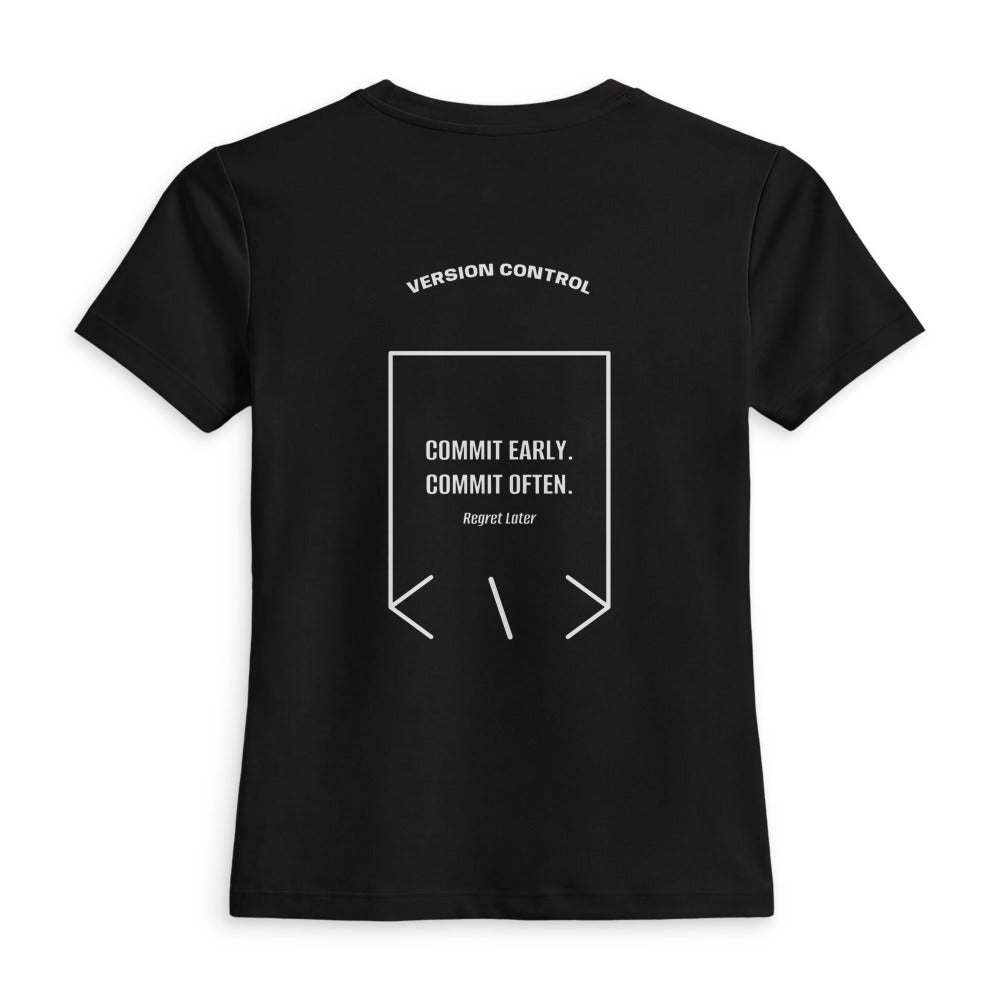 Commit Early. Commit Often. — Black White back mockup