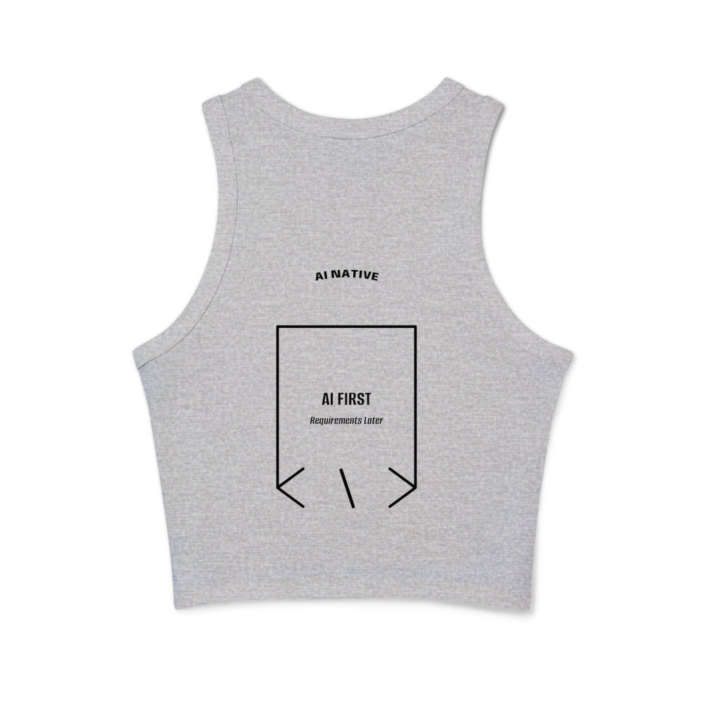 AI First — Athletic Heather Solid Black Blend back mockup