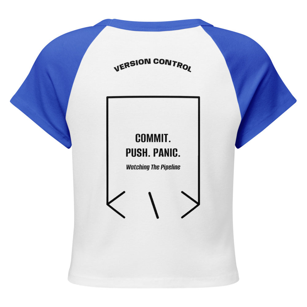 Commit. Push. Panic. — White /True Royal Black back mockup
