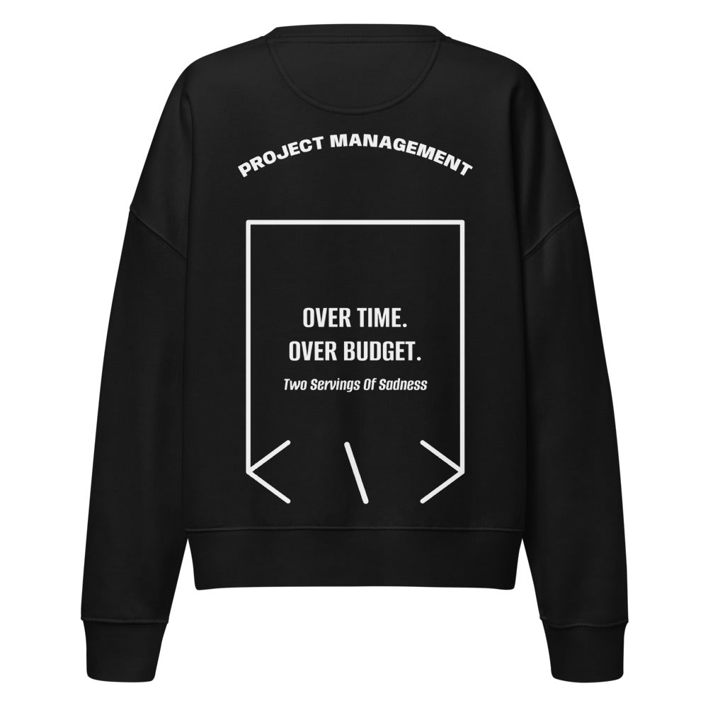Over Time. Over Budget. — Black White back mockup