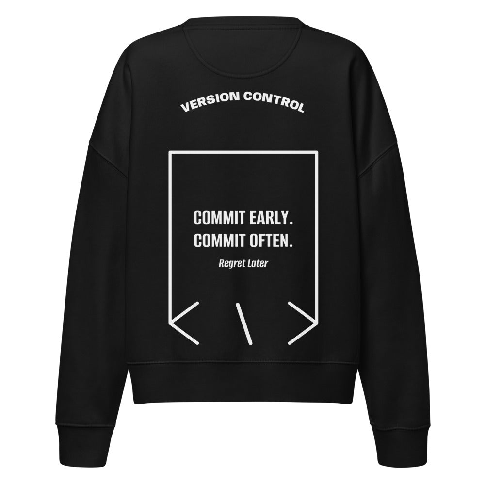 Commit Early. Commit Often. — Black White back mockup