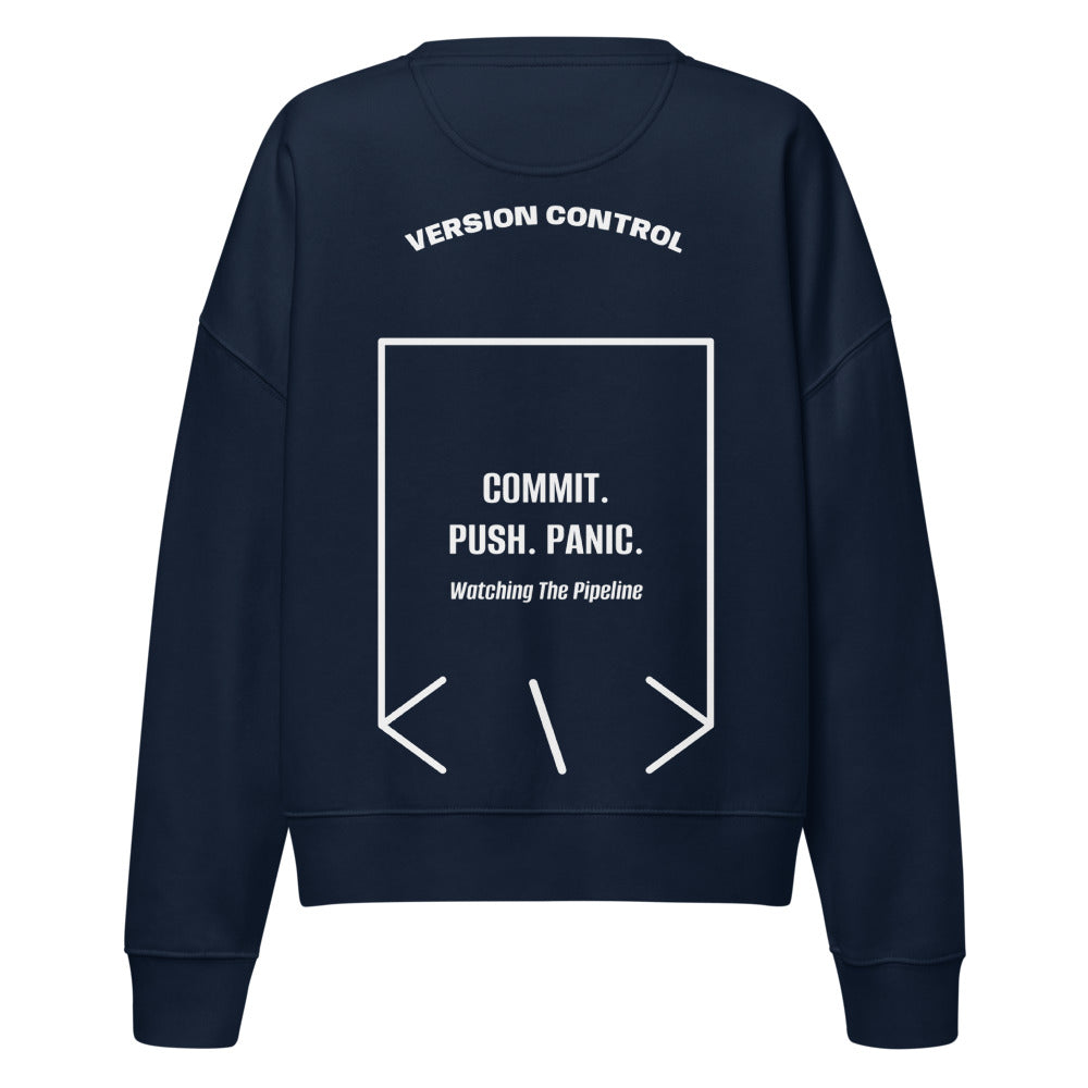Commit. Push. Panic. — French Navy White back mockup