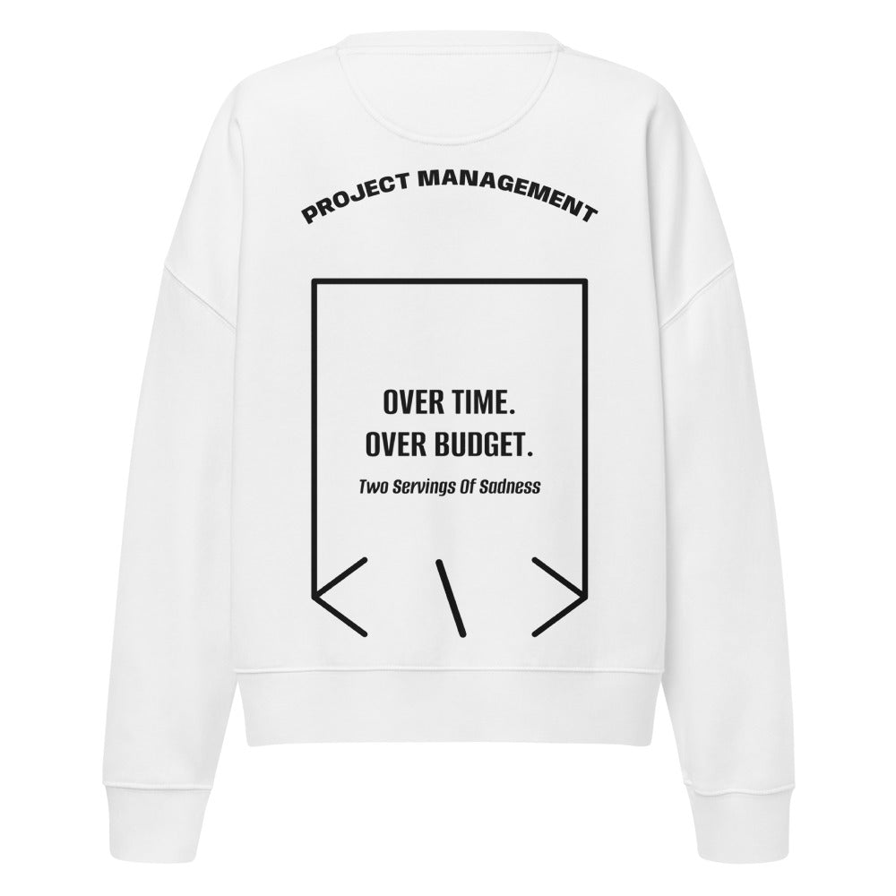 Over Time. Over Budget. — White Black back mockup