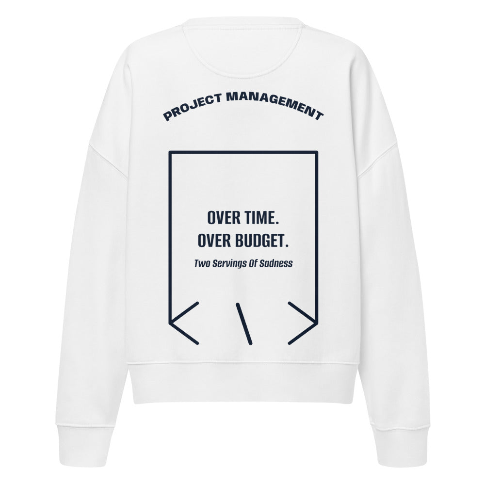 Over Time. Over Budget. — White French Navy back mockup