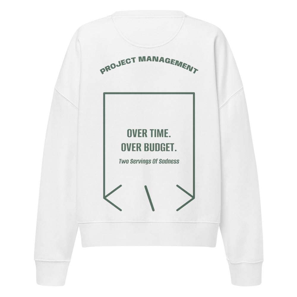 Over Time. Over Budget. — White Green Bay back mockup