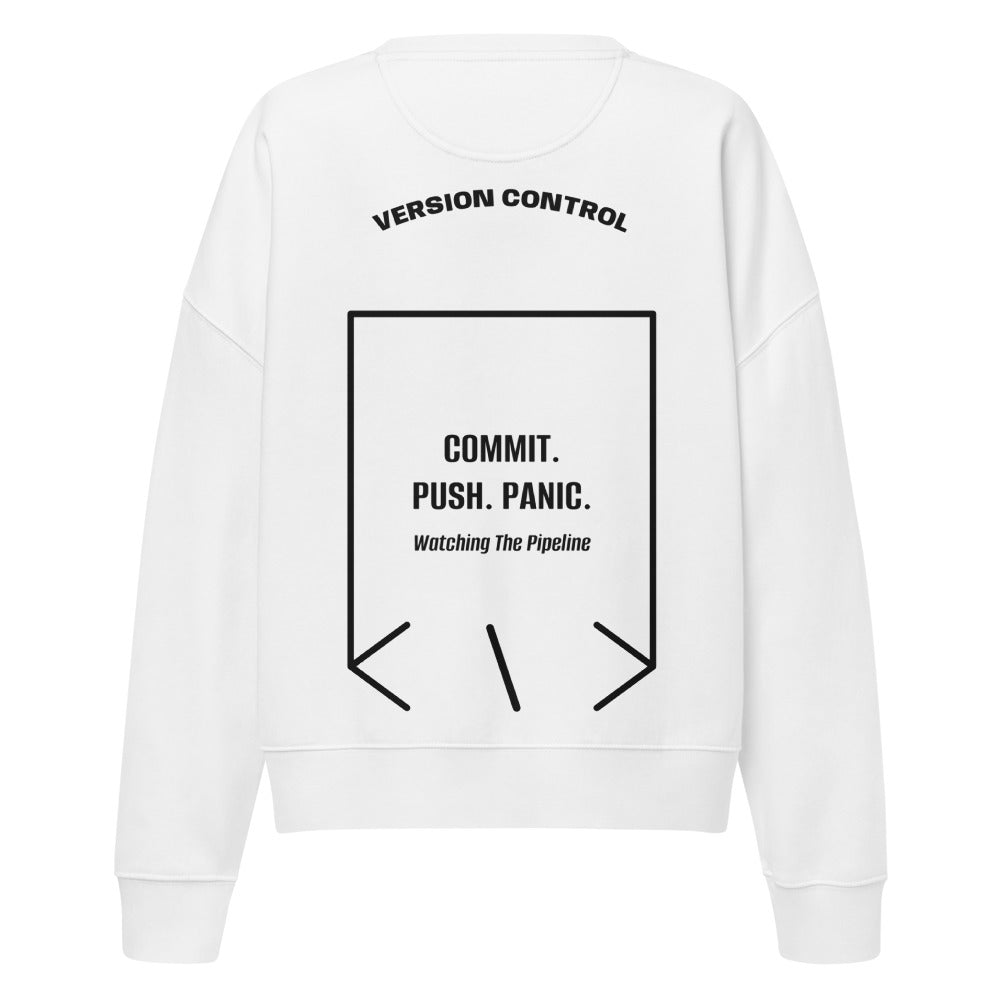 Commit. Push. Panic. — White Black back mockup