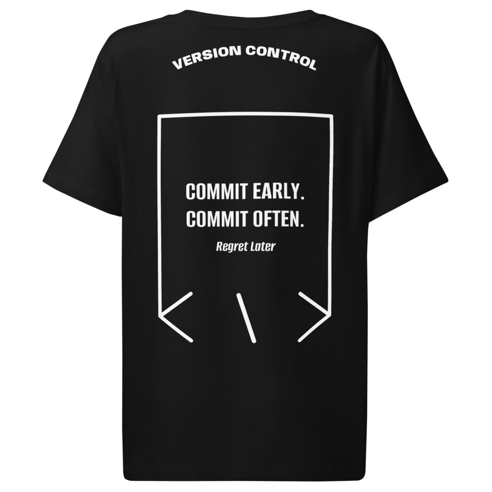 Commit Early. Commit Often. — Black White back mockup