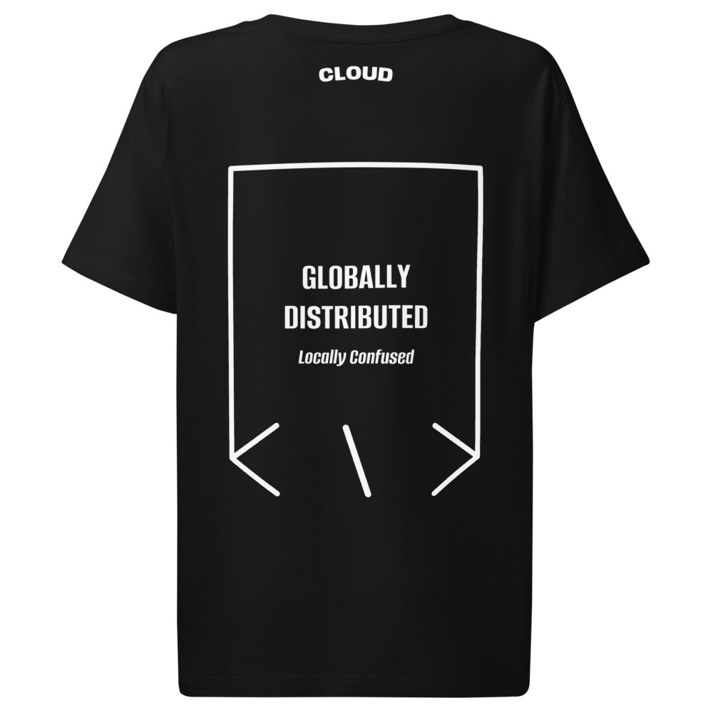 Globally Distributed — Black White back mockup