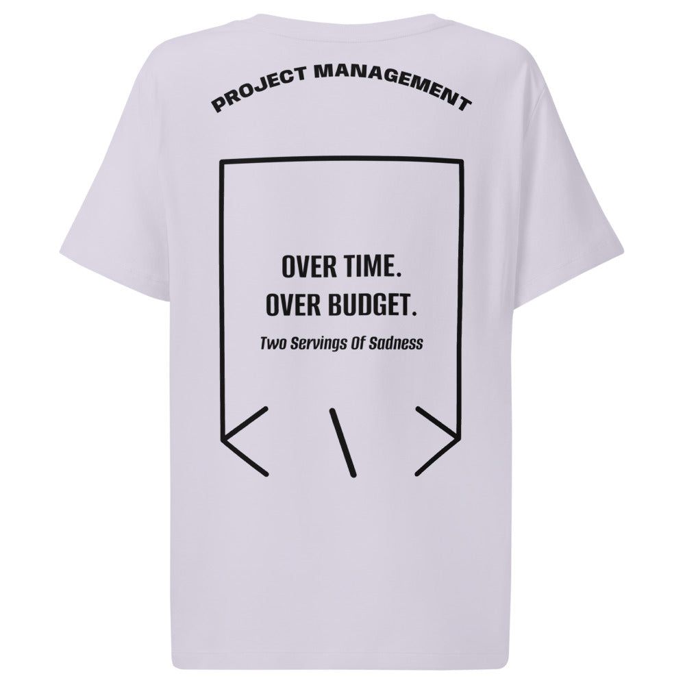 Over Time. Over Budget. — Lavender Black back mockup