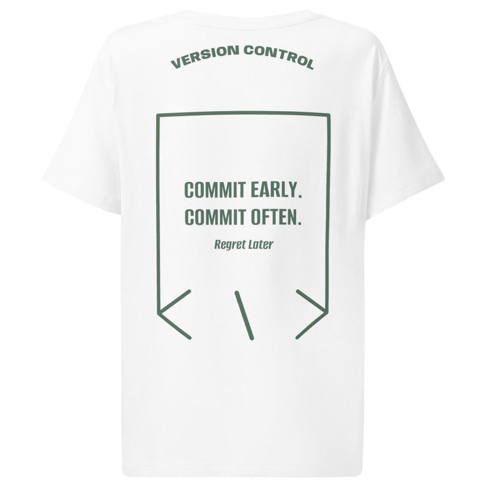 Commit Early. Commit Often. — White Green Bay back mockup