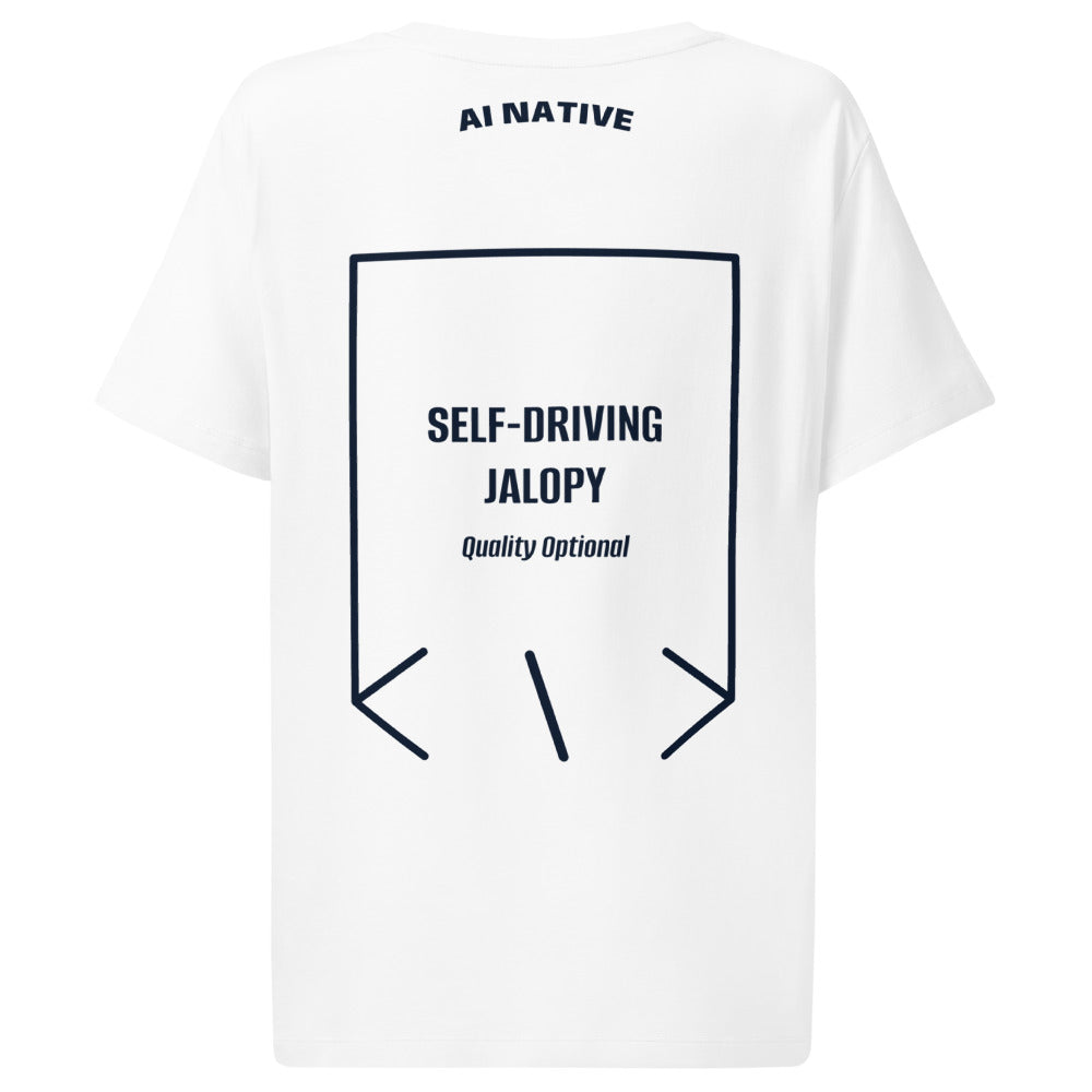 Self-Driving Jalopy — White French Navy back mockup