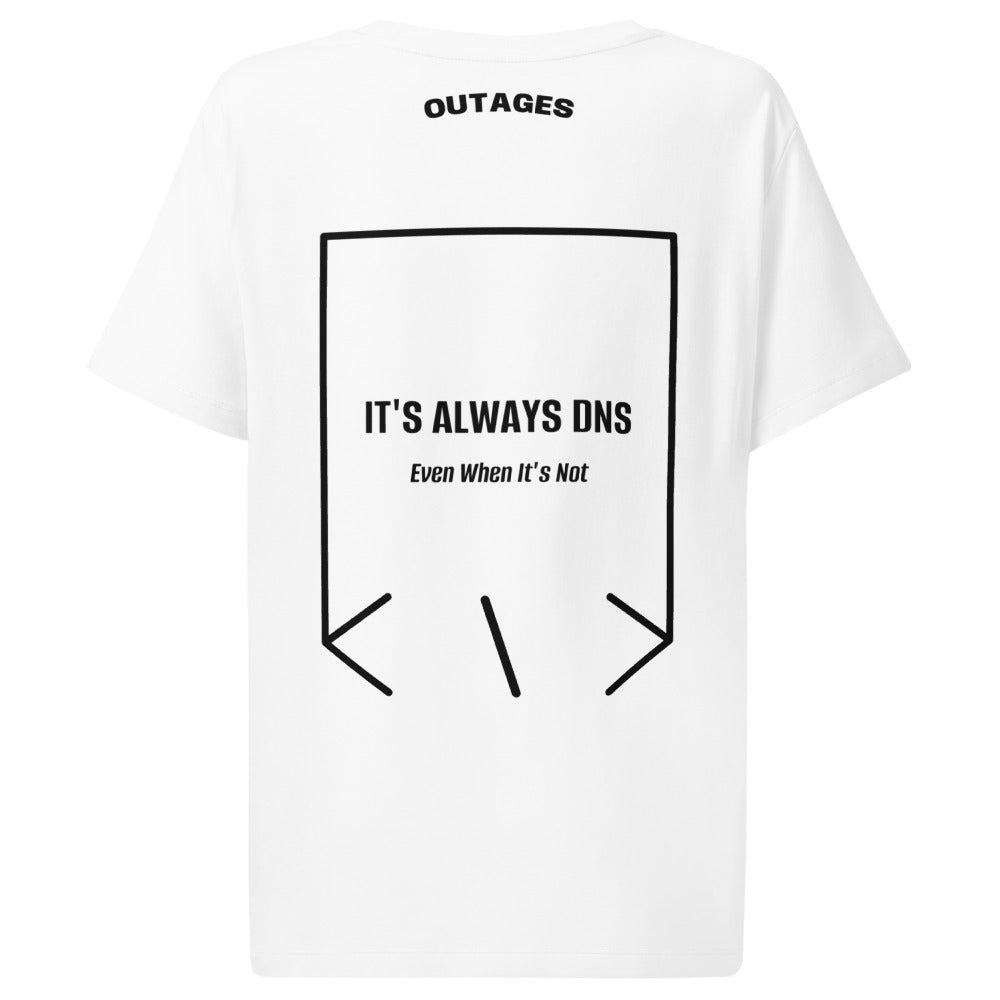 It's Always DNS — White Black back mockup