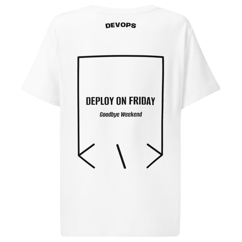 Deploy On Friday — White Black back mockup