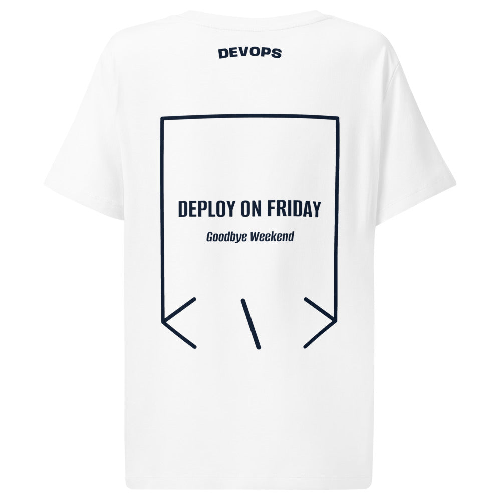 Deploy On Friday — White French Navy back mockup
