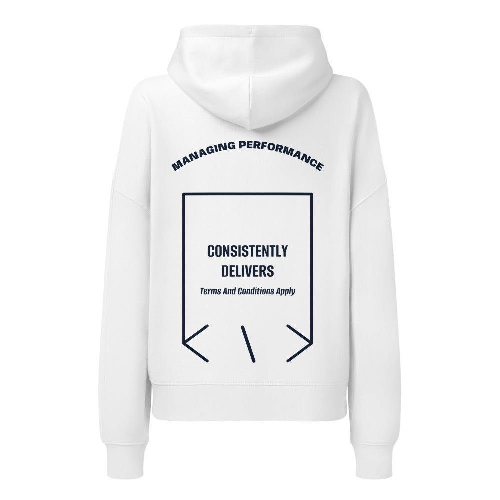 Consistently Delivers — White French Navy back mockup