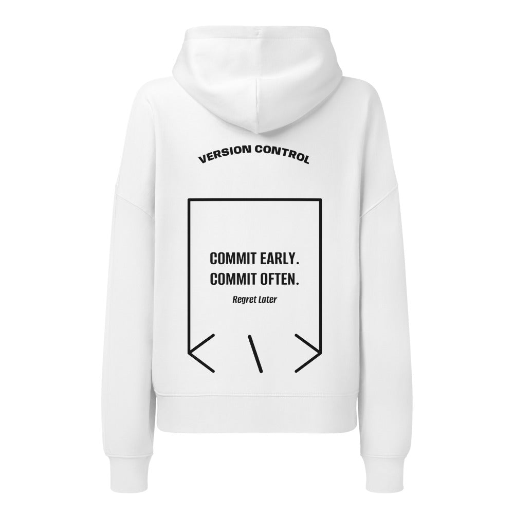 Commit Early. Commit Often. — White Black back mockup