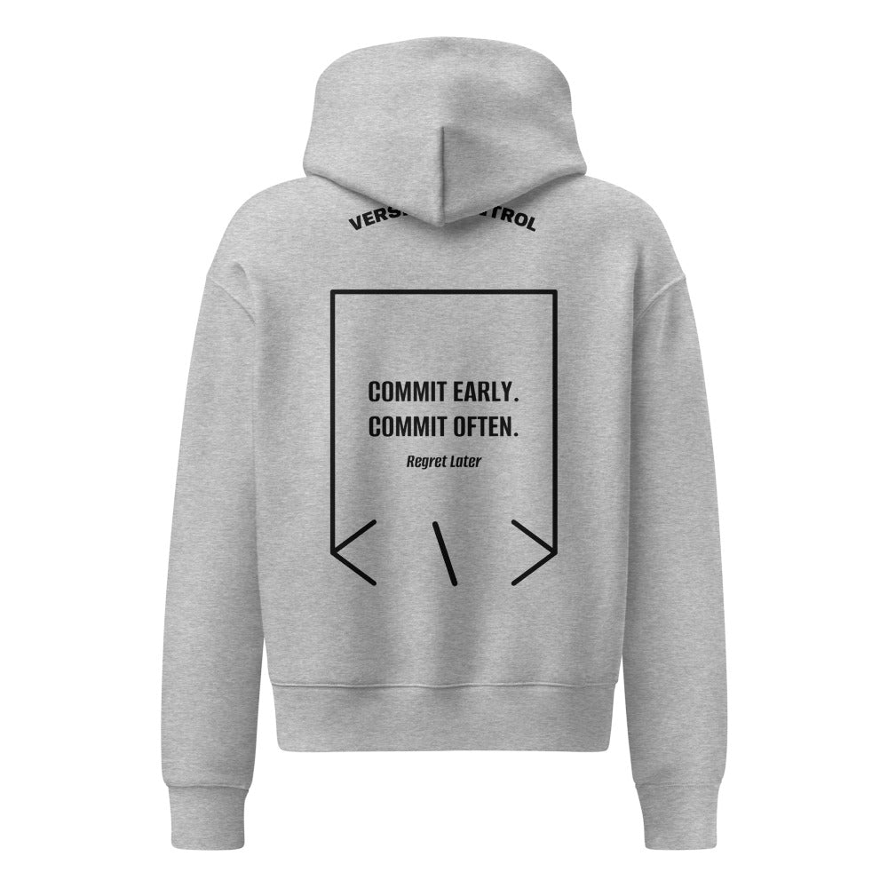 Commit Early. Commit Often. — Athletic Heather Black back mockup
