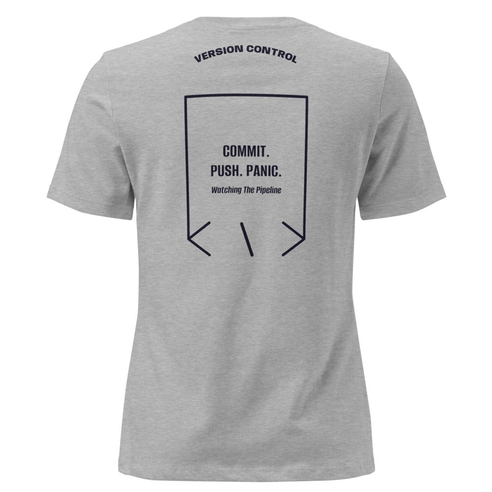 Commit. Push. Panic. — Athletic Heather Navy back mockup