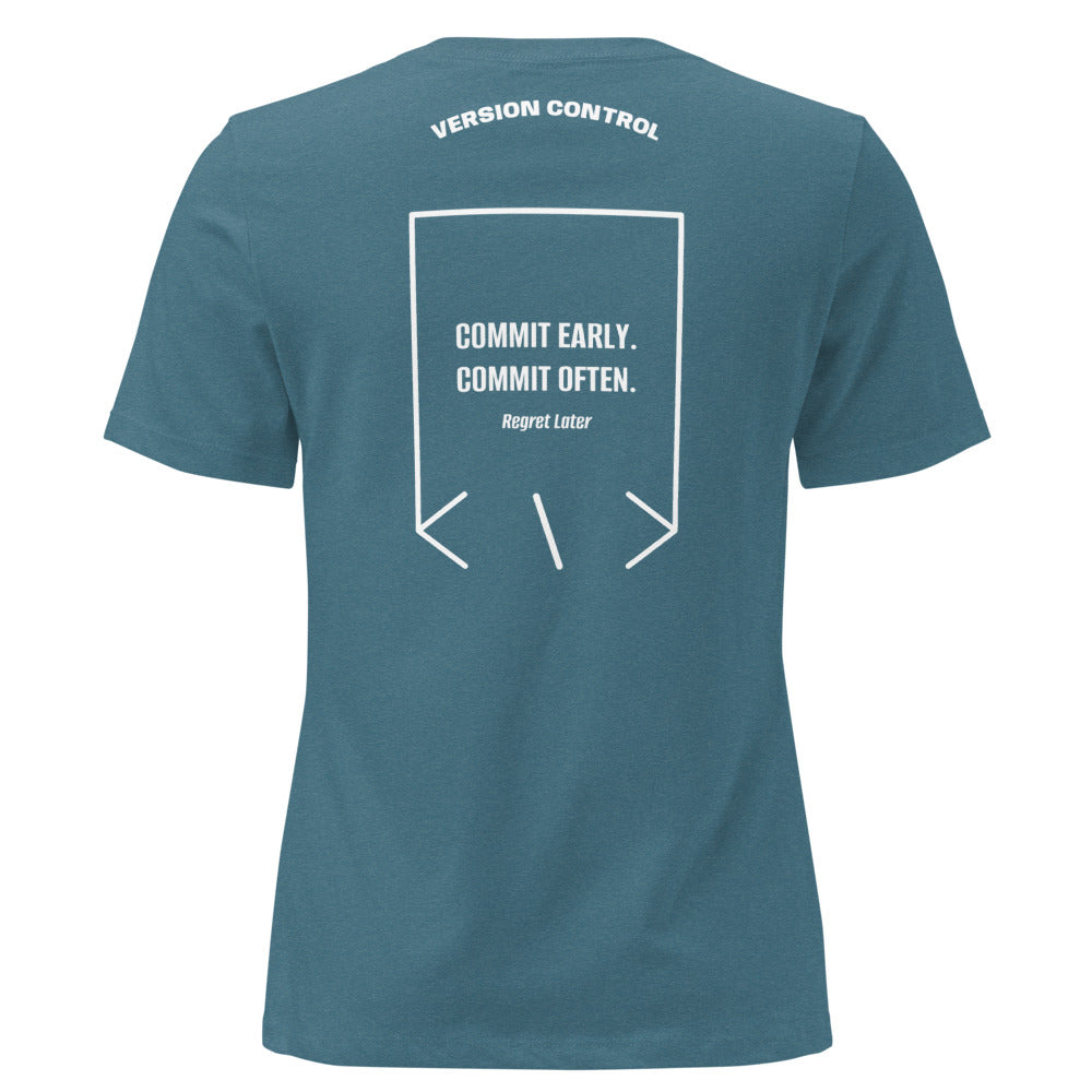 Commit Early. Commit Often. — Heather Deep Teal White back mockup