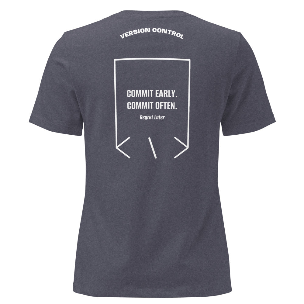 Commit Early. Commit Often. — Heather Navy White back mockup