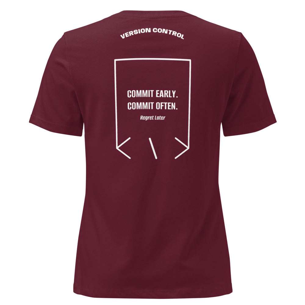 Commit Early. Commit Often. — Maroon White back mockup