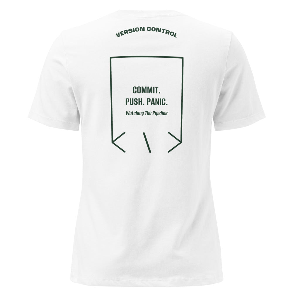 Commit. Push. Panic. — White Forest Green back mockup