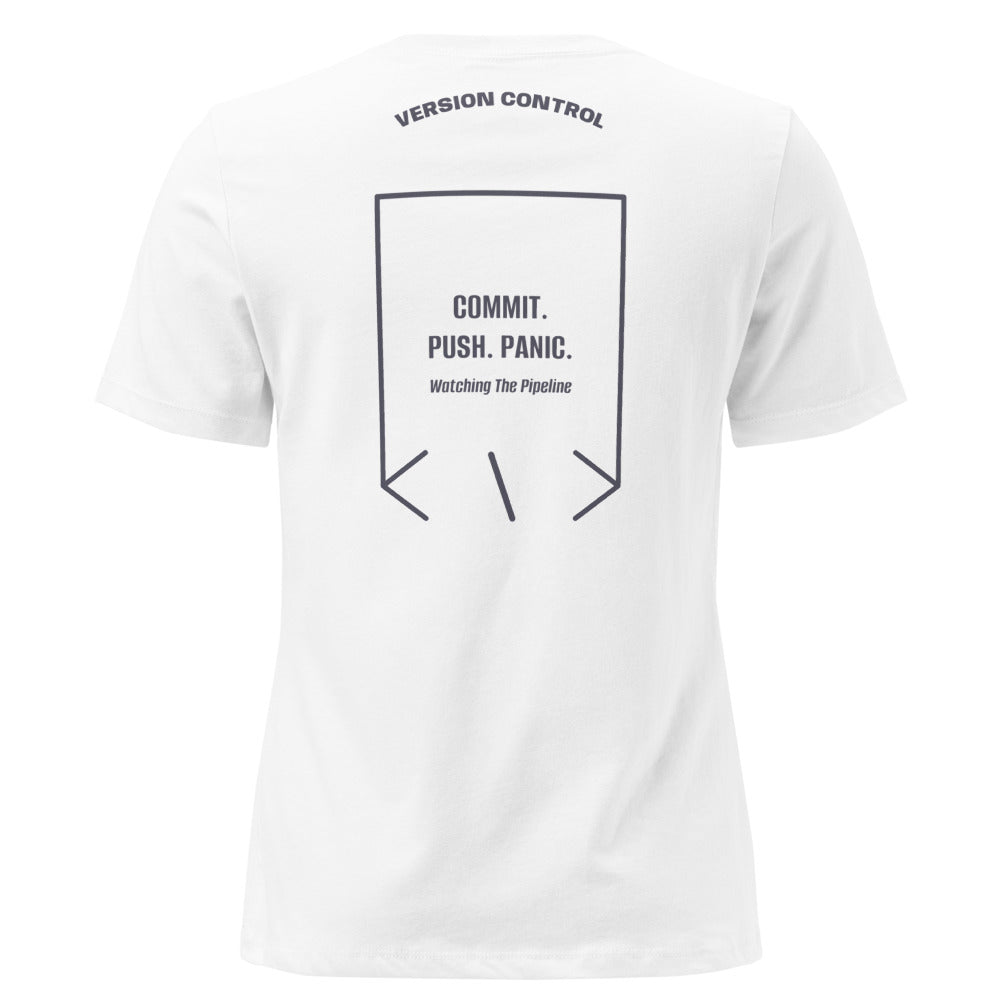 Commit. Push. Panic. — White Heather Navy back mockup