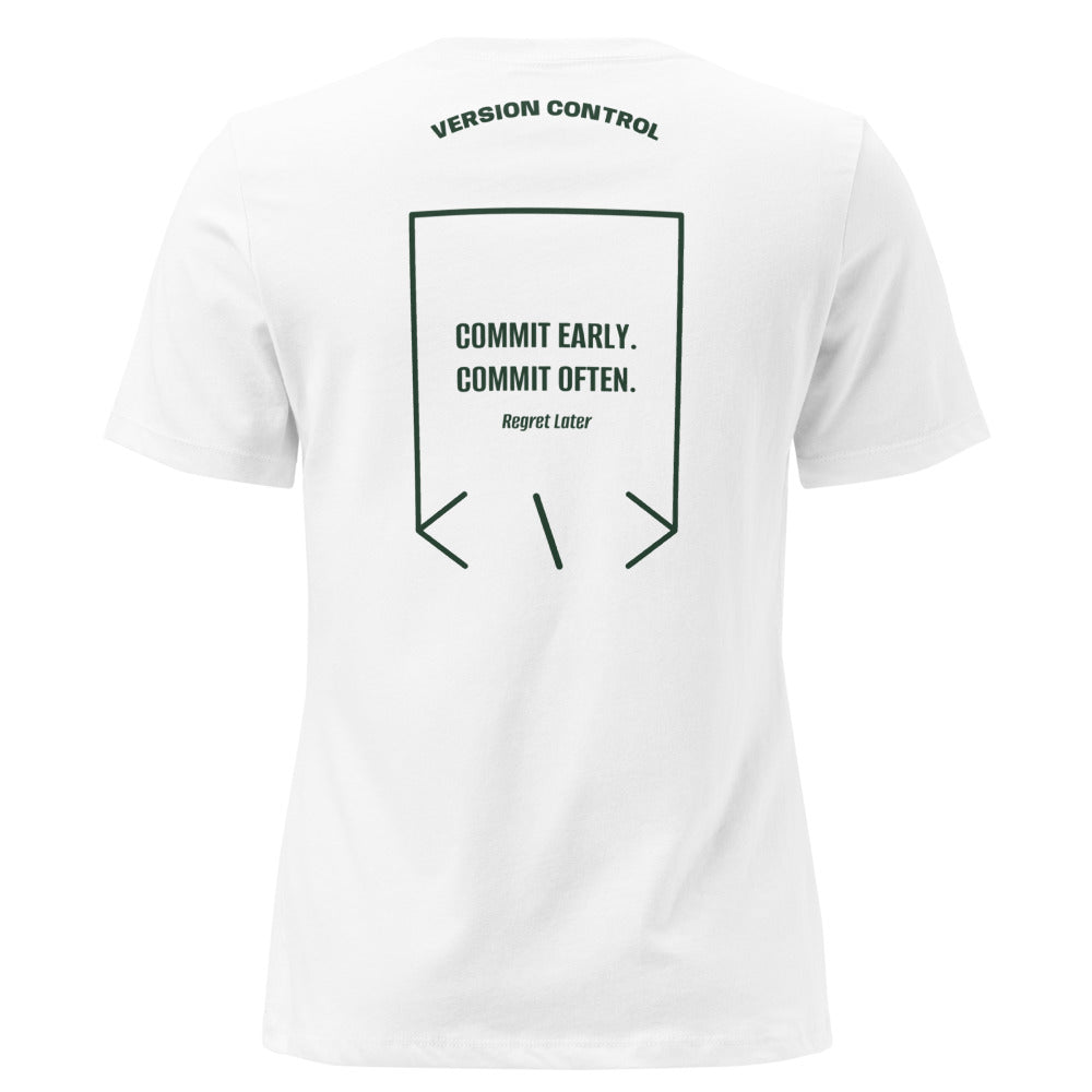 Commit Early. Commit Often. — White Forest Green back mockup