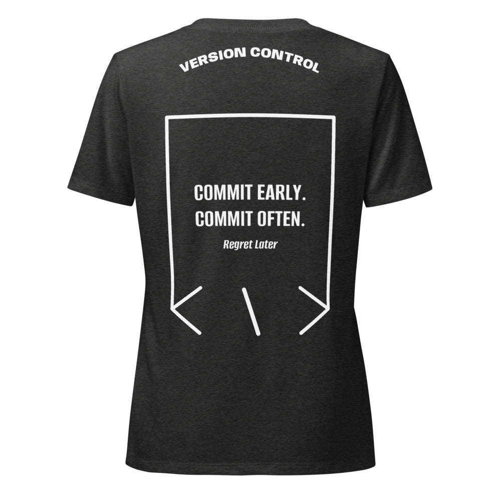 Commit Early. Commit Often. — Dark Grey Heather Solid White Blend back mockup