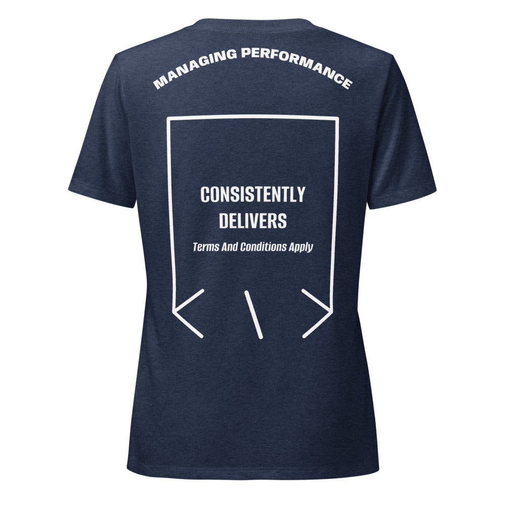 Consistently Delivers — Heather Navy Solid White Blend back mockup