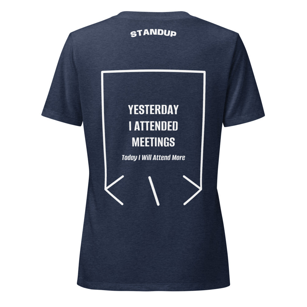 Yesterday I Attended Meetings — Heather Navy Solid White Blend back mockup