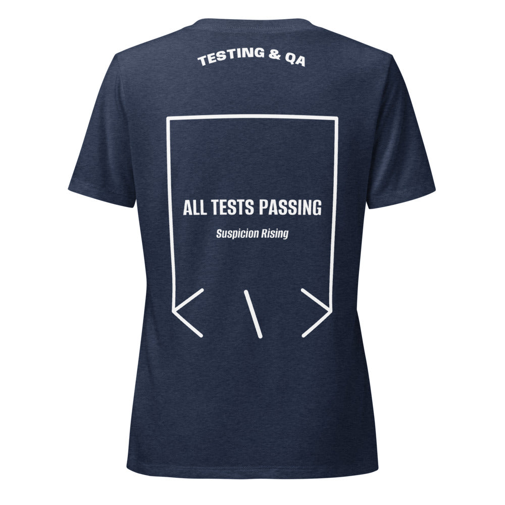 All Tests Passing — Heather Navy Solid White Blend back mockup