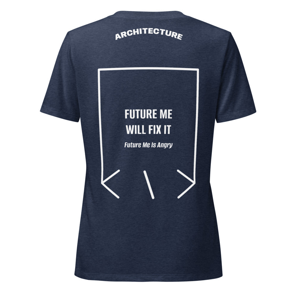 Future Me Will Fix It — Heather Navy Solid White Blend back mockup