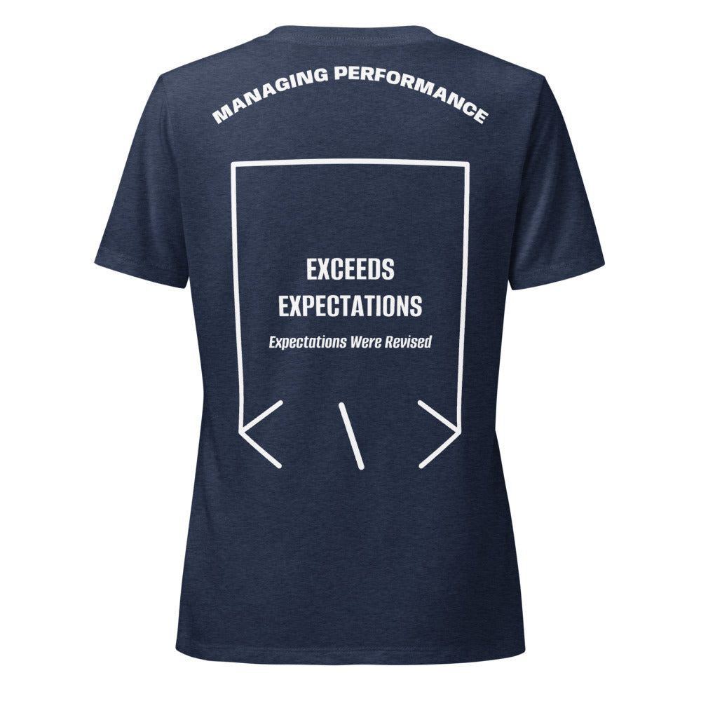 Exceeds Expectations — Heather Navy Solid White Blend back mockup