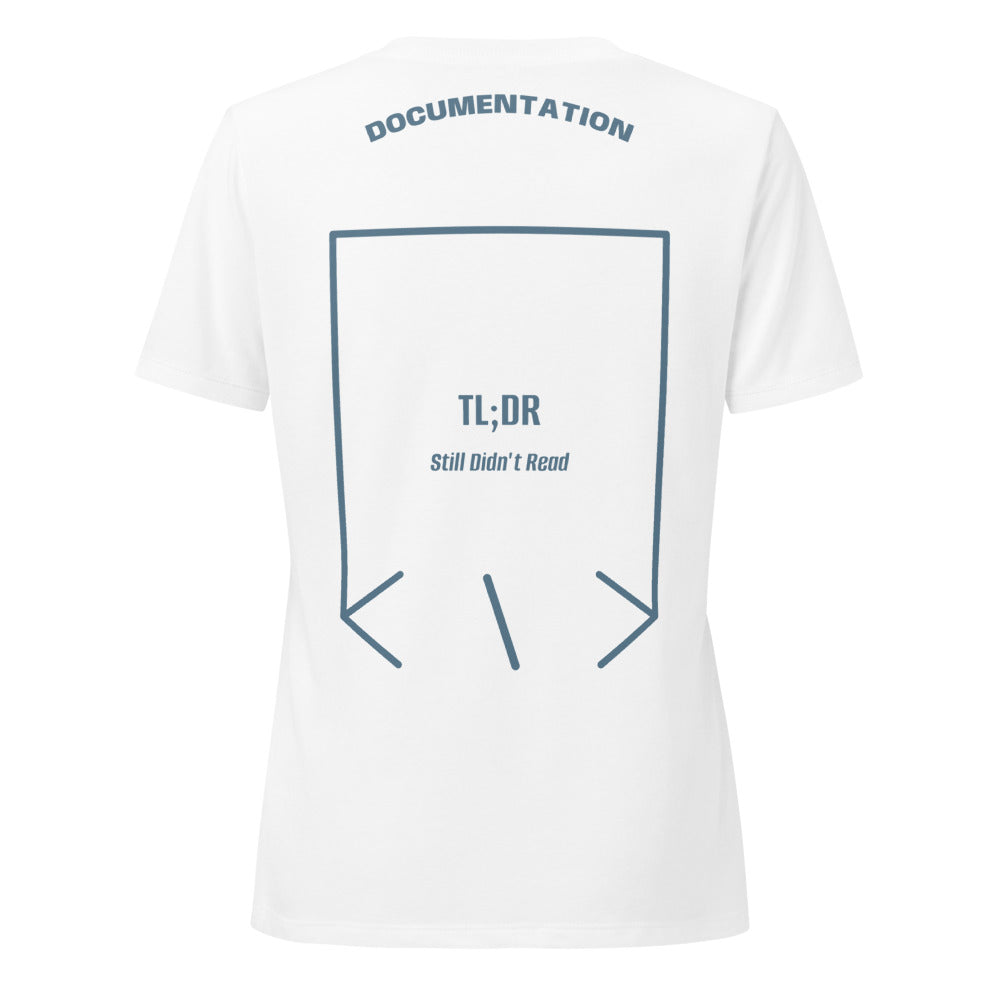 TL;DR — Solid White Blend Heather Slate back mockup