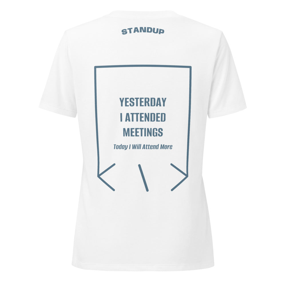 Yesterday I Attended Meetings — Solid White Blend Heather Slate back mockup