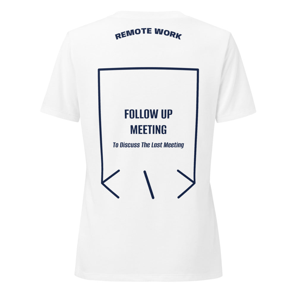 Follow Up Meeting — Solid White Blend Heather Navy back mockup