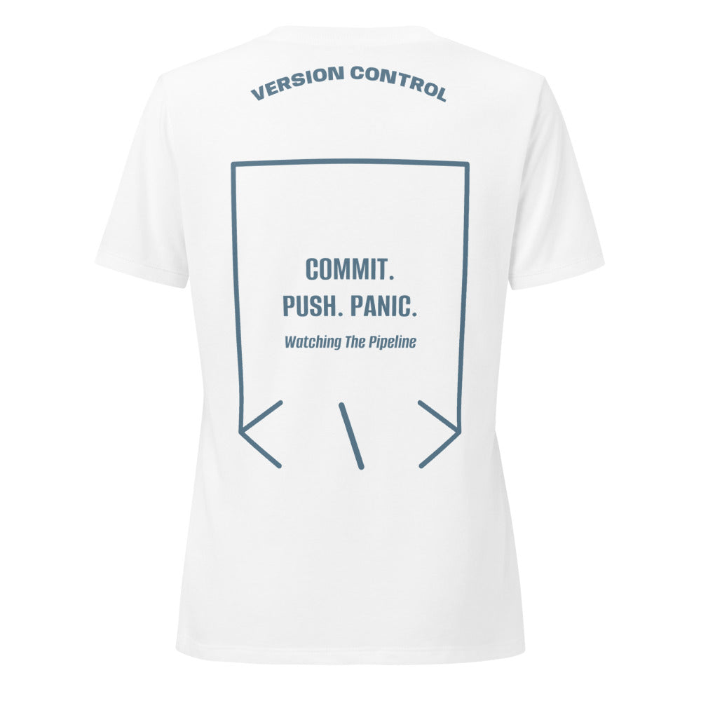 Commit. Push. Panic. — Solid White Blend Heather Slate back mockup