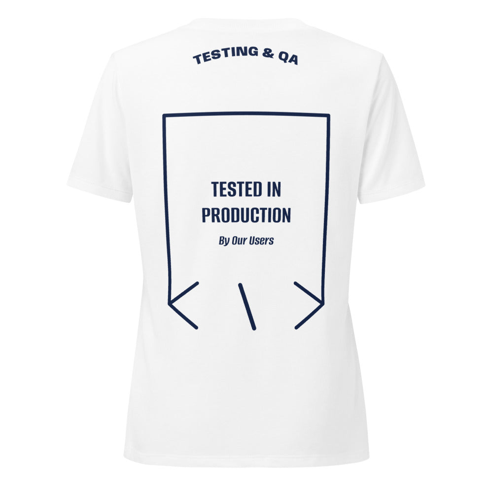 Tested In Production — Solid White Blend Heather Navy back mockup