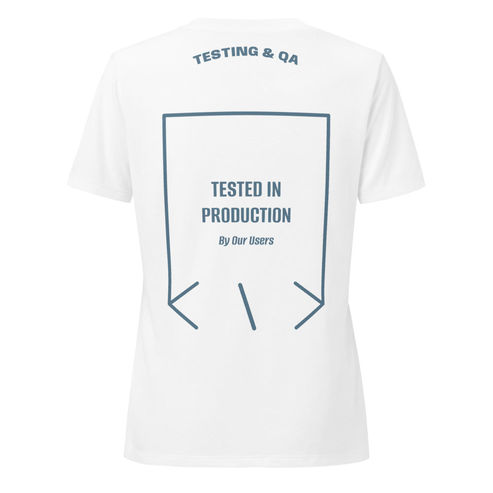 Tested In Production — Solid White Blend Heather Slate back mockup
