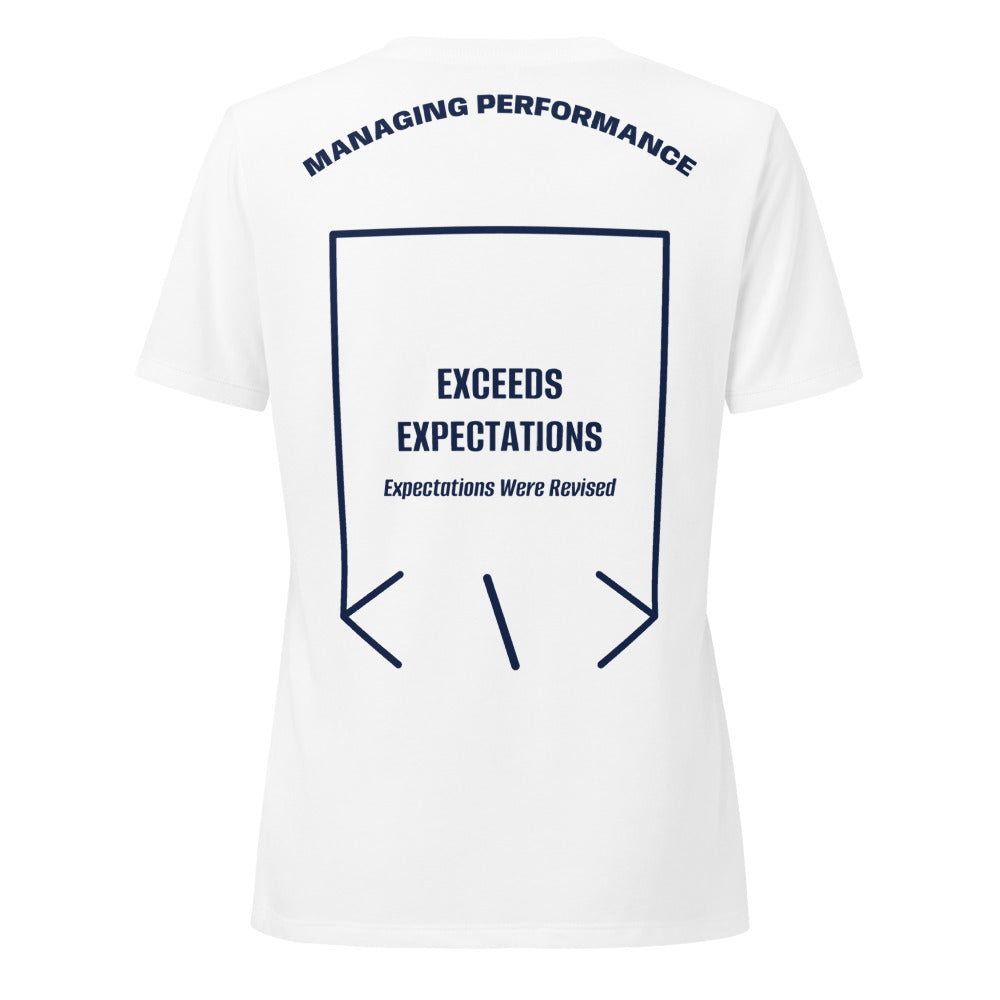 Exceeds Expectations — Solid White Blend Heather Navy back mockup