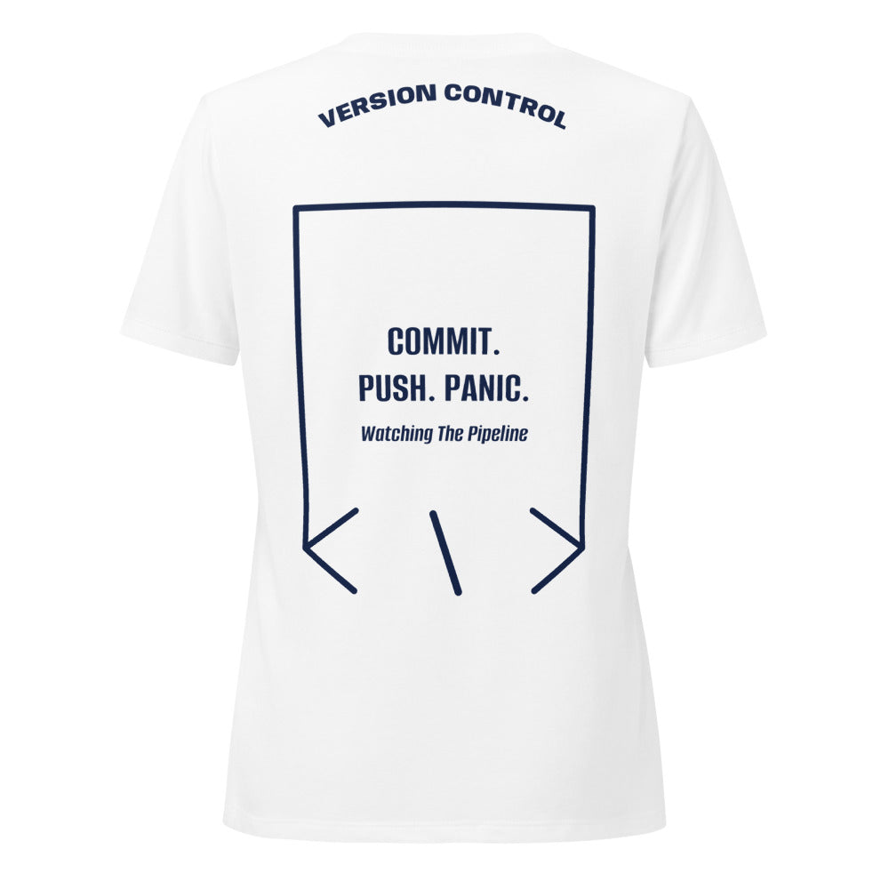 Commit. Push. Panic. — Solid White Blend Heather Navy back mockup
