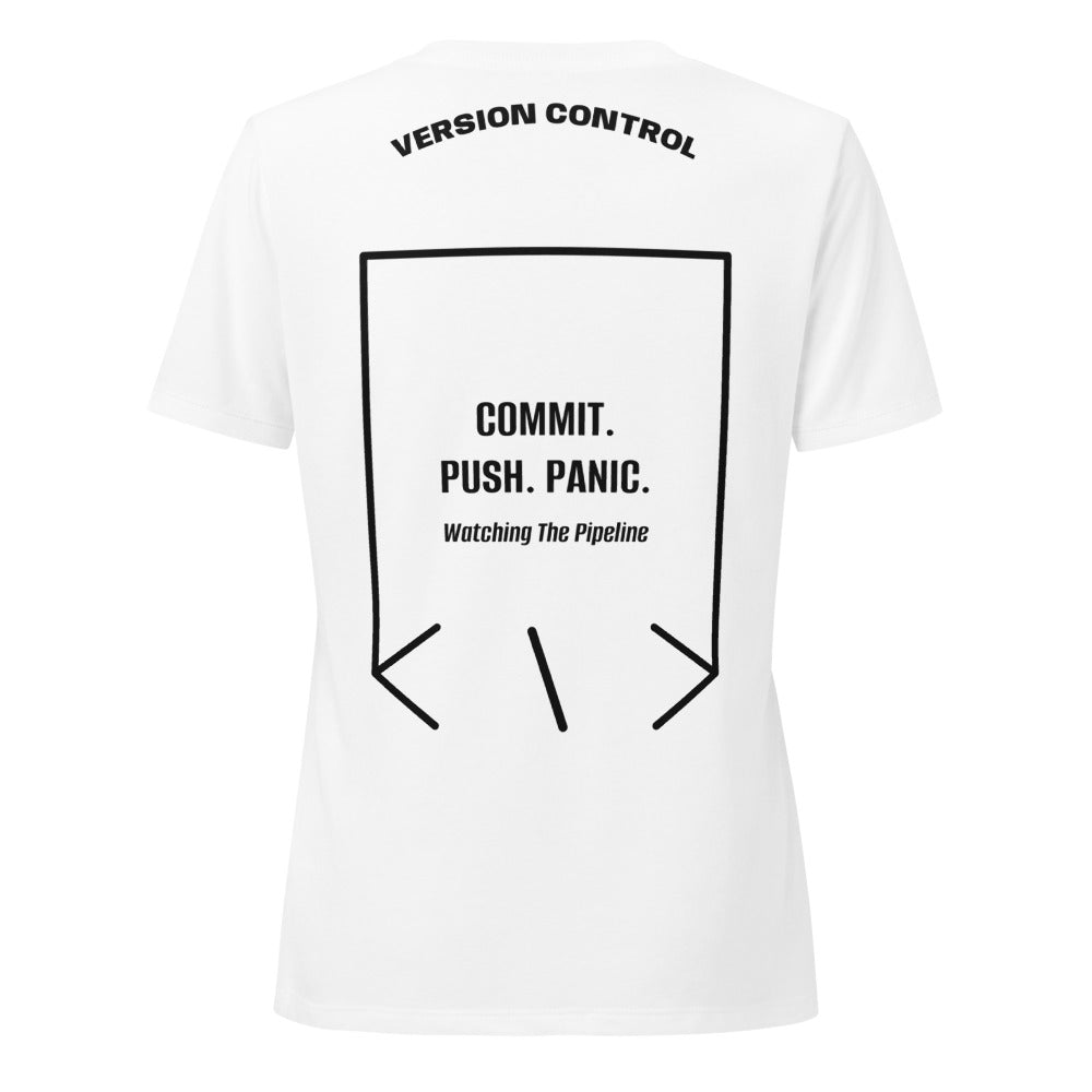 Commit. Push. Panic. — Solid White Blend Solid Black Blend back mockup